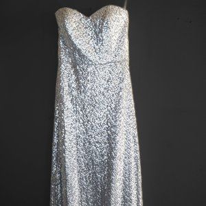 The Silver Sequin Strapless Maxi Dress